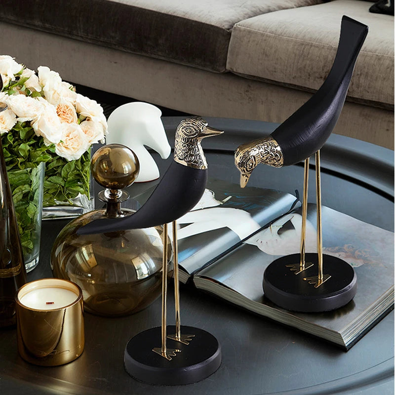 Black n Gold Bird Figurines