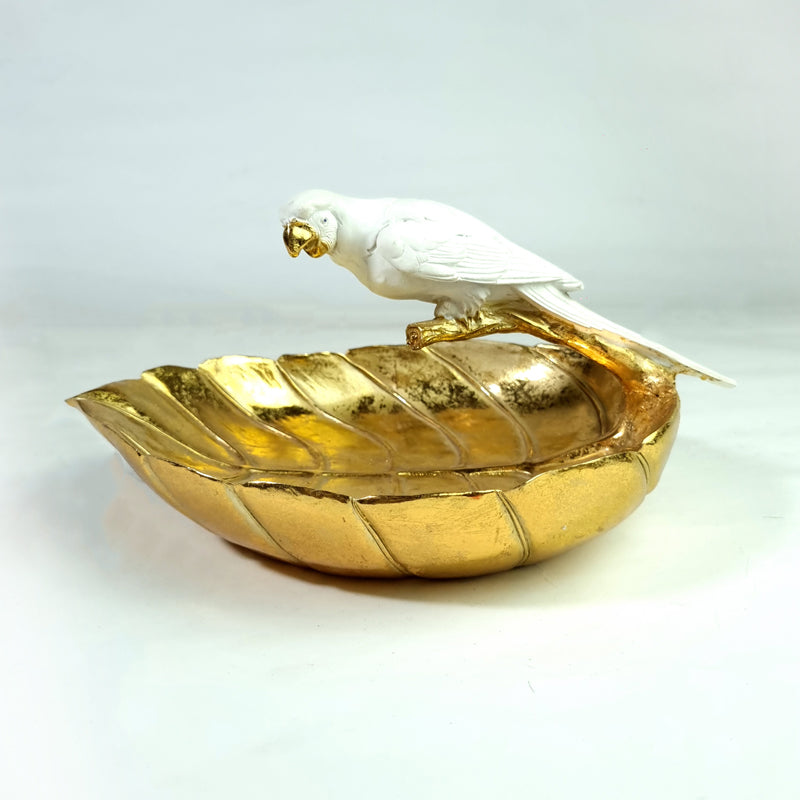 White Parrot on Leaf Scuplture